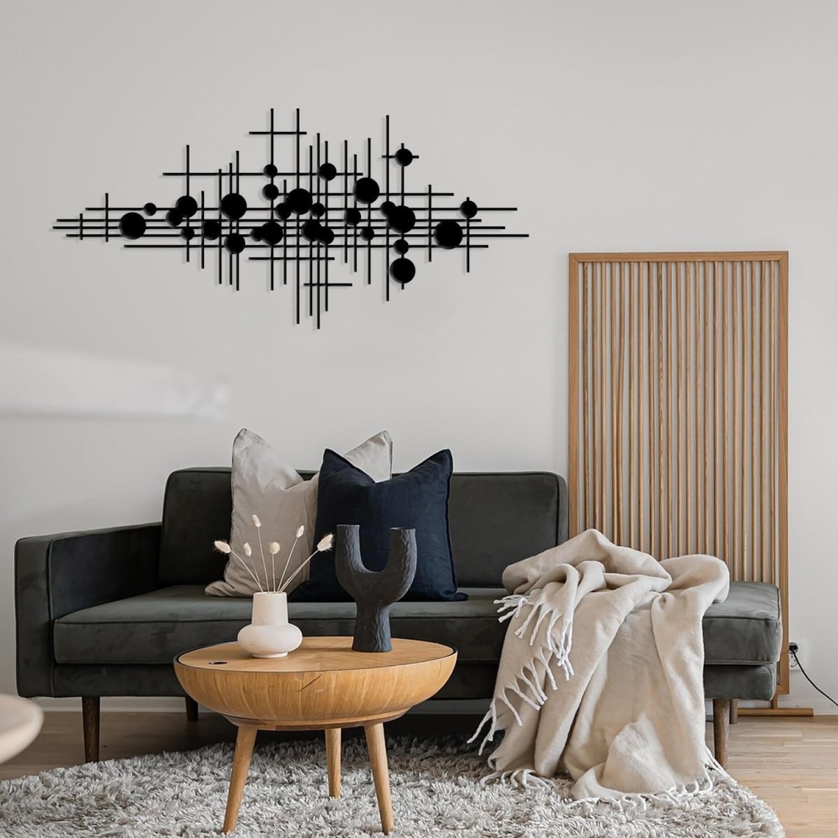 Black Geometric Metal Wall Art Large Modern Abstract 85x40cm - Kwikley