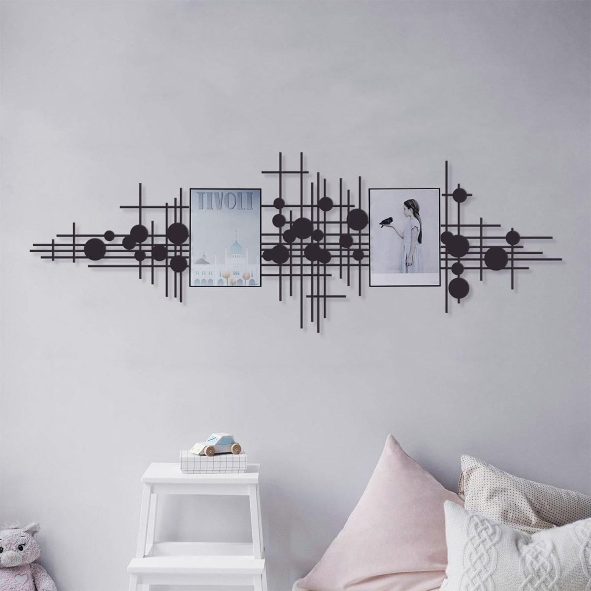 Black Geometric Metal Wall Art Large Modern Abstract 85x40cm - Kwikley