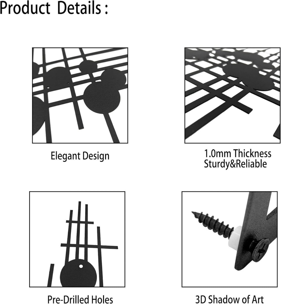 Black Geometric Metal Wall Art Large Modern Abstract 85x40cm - Kwikley