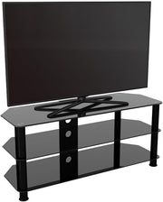 Black Glass TV Stand 114cm Wide, Cable Management, Fits TVs up to 55" 45kg - Kwikley