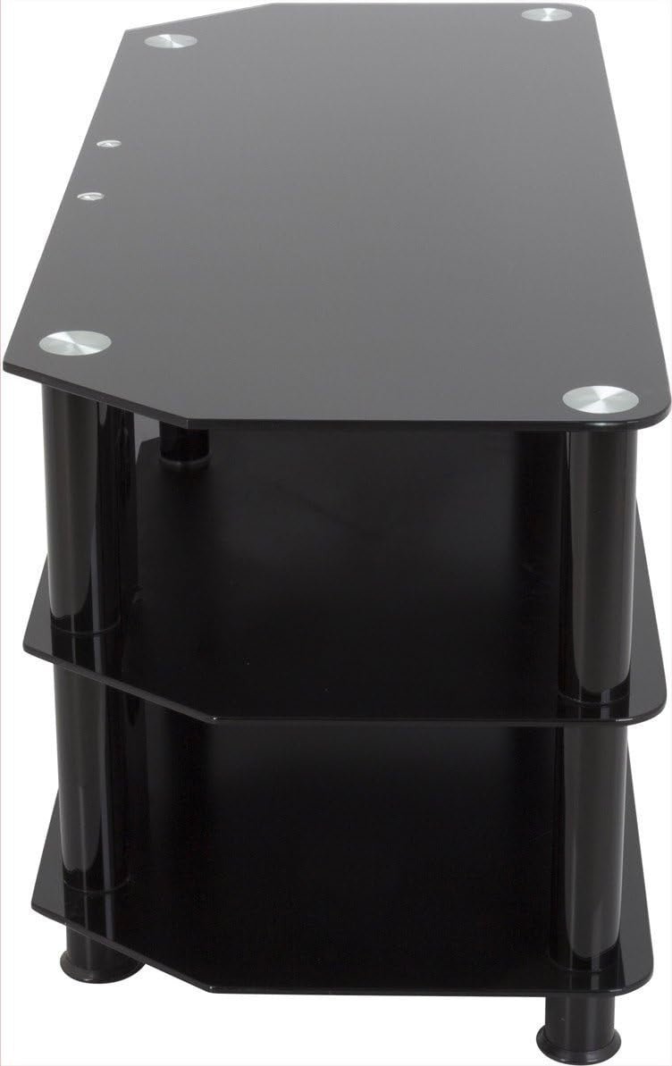 Black Glass TV Stand 114cm Wide, Cable Management, Fits TVs up to 55" 45kg - Kwikley