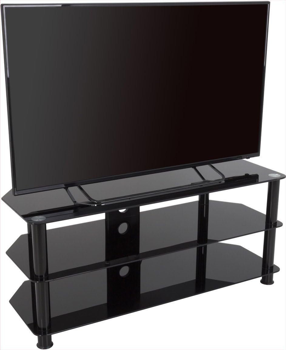 Black Glass TV Stand 114cm Wide, Cable Management, Fits TVs up to 55" 45kg - Kwikley