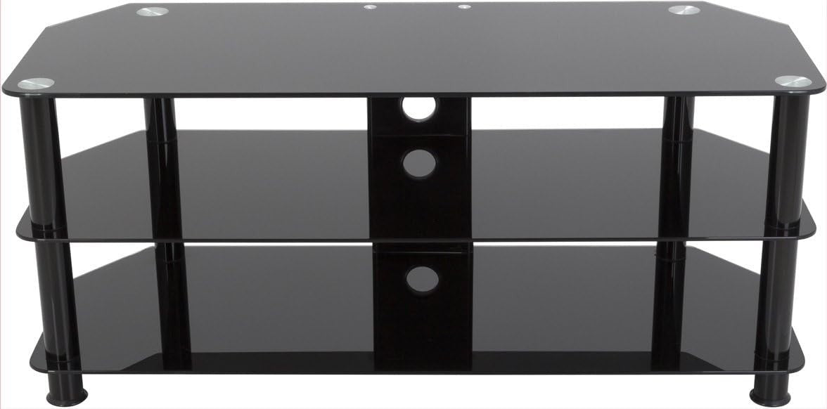 Black Glass TV Stand 114cm Wide, Cable Management, Fits TVs up to 55" 45kg - Kwikley