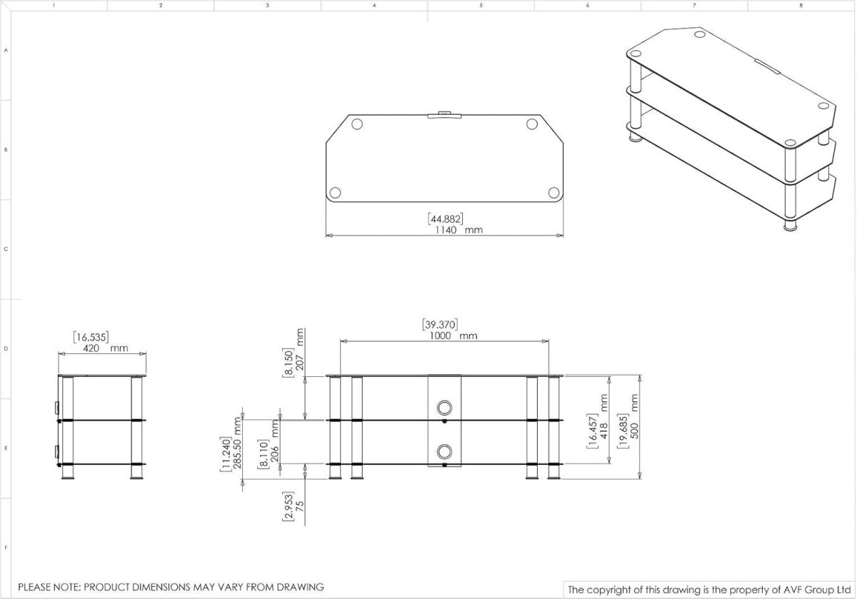 Black Glass TV Stand 114cm Wide, Cable Management, Fits TVs up to 55" 45kg - Kwikley