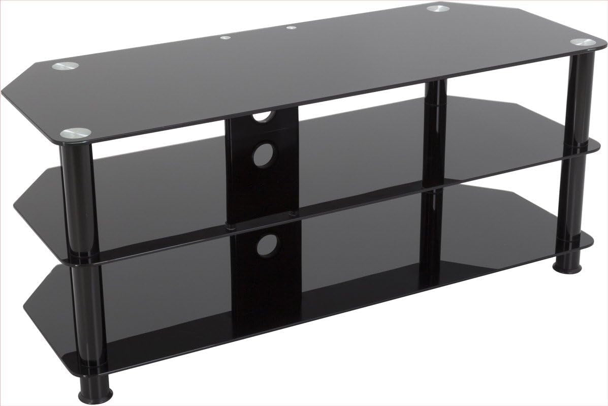 Black Glass TV Stand 114cm Wide, Cable Management, Fits TVs up to 55" 45kg - Kwikley