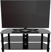 Black Glass TV Stand 125cm 3 Shelves for 60" TVs Console Floor Unit - Kwikley