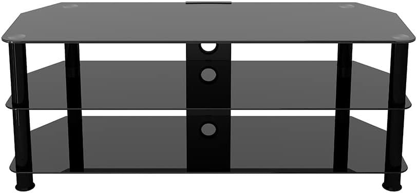 Black Glass TV Stand 125cm 3 Shelves for 60" TVs Console Floor Unit - Kwikley