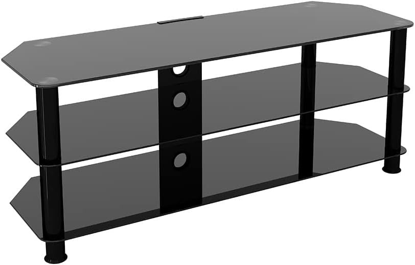 Black Glass TV Stand 125cm 3 Shelves for 60" TVs Console Floor Unit - Kwikley