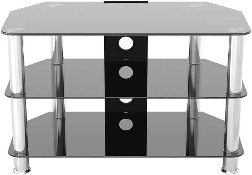 Black Glass TV Stand with Cable Management, Floor Mount, Fits 43" TVs up to 40kg - Kwikley