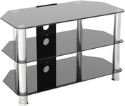 Black Glass TV Stand with Cable Management, Floor Mount, Fits 43" TVs up to 40kg - Kwikley