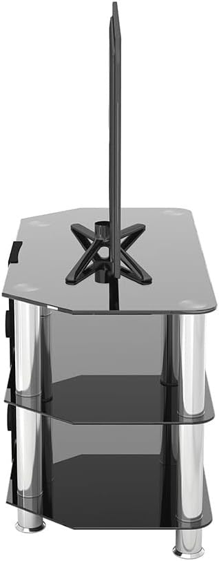 Black Glass TV Stand with Cable Management, Floor Mount, Fits 43" TVs up to 40kg - Kwikley