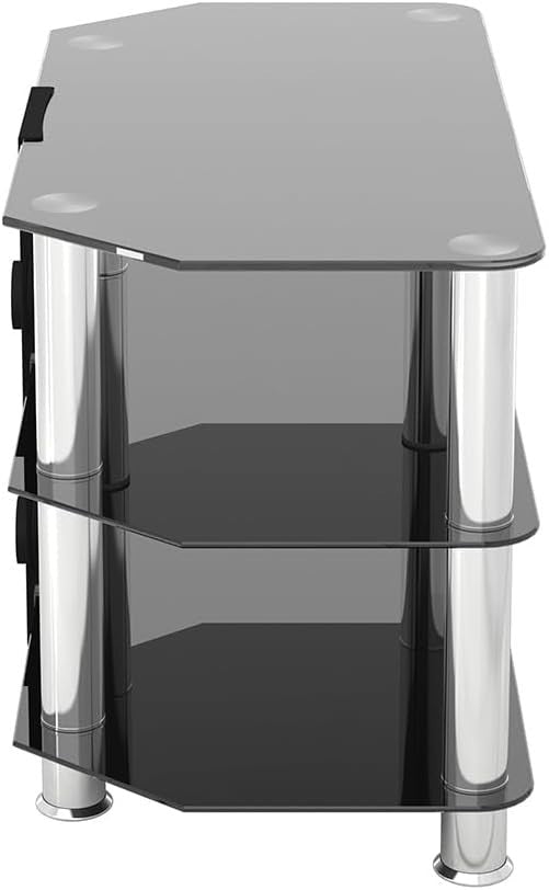 Black Glass TV Stand with Cable Management, Floor Mount, Fits 43" TVs up to 40kg - Kwikley