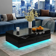 Black Gloss Coffee Table with 4 Drawers & LED Lights Modern 85x55x35cm - Kwikley