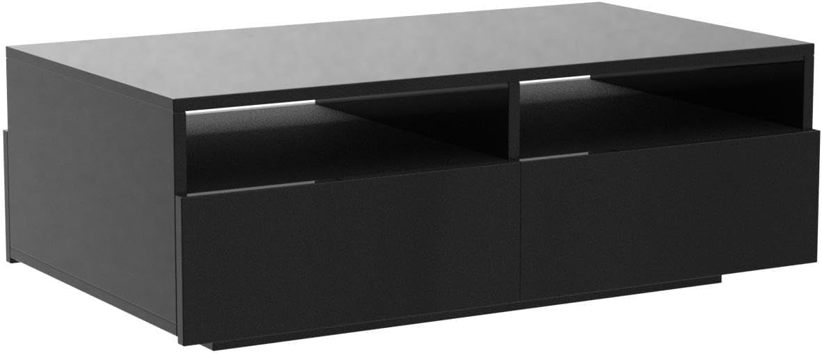 Black Gloss Coffee Table with 4 Drawers & LED Lights Modern 85x55x35cm - Kwikley
