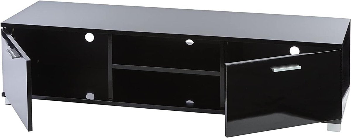 Black Gloss TV Stand Cabinet 140cm Storage Cupboard & Open Shelving - Kwikley