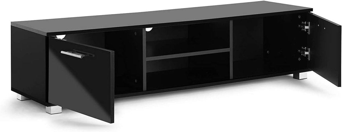 Black Gloss TV Stand Cabinet 140cm Storage Cupboard & Open Shelving - Kwikley