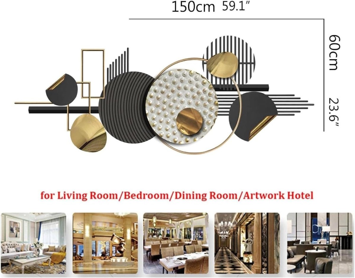 Black Gold Abstract Metal Wall Art 3D Geometric Luxury Decor - Kwikley