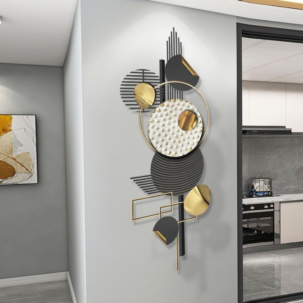 Black Gold Abstract Metal Wall Art 3D Geometric Luxury Decor - Kwikley