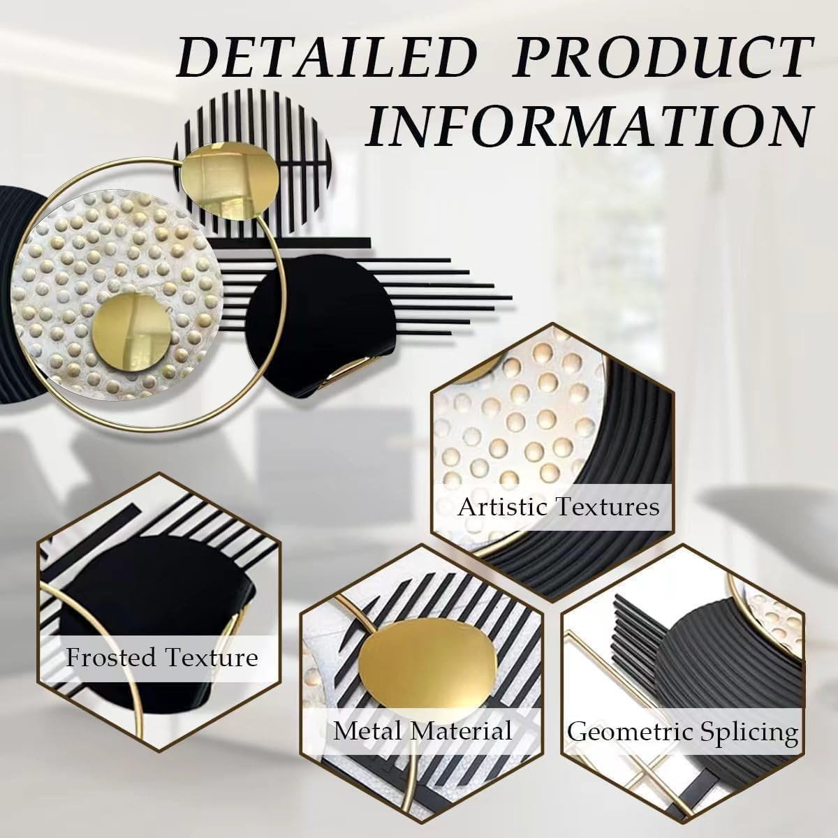 Black Gold Abstract Metal Wall Art 3D Geometric Luxury Decor - Kwikley