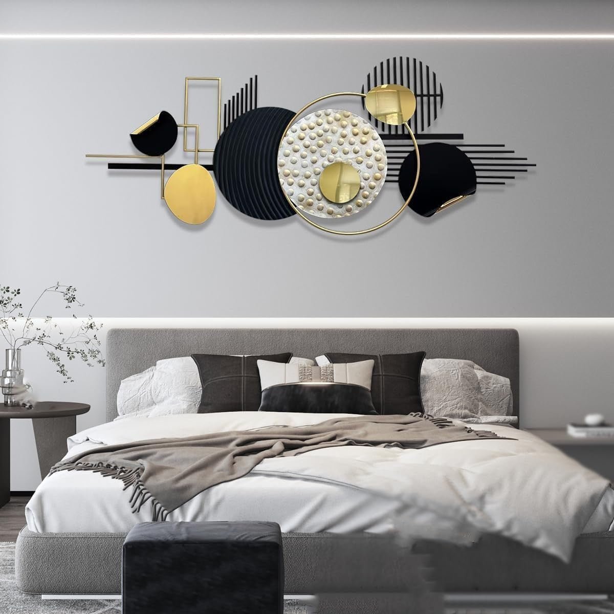 Black Gold Abstract Metal Wall Art 3D Geometric Luxury Decor - Kwikley