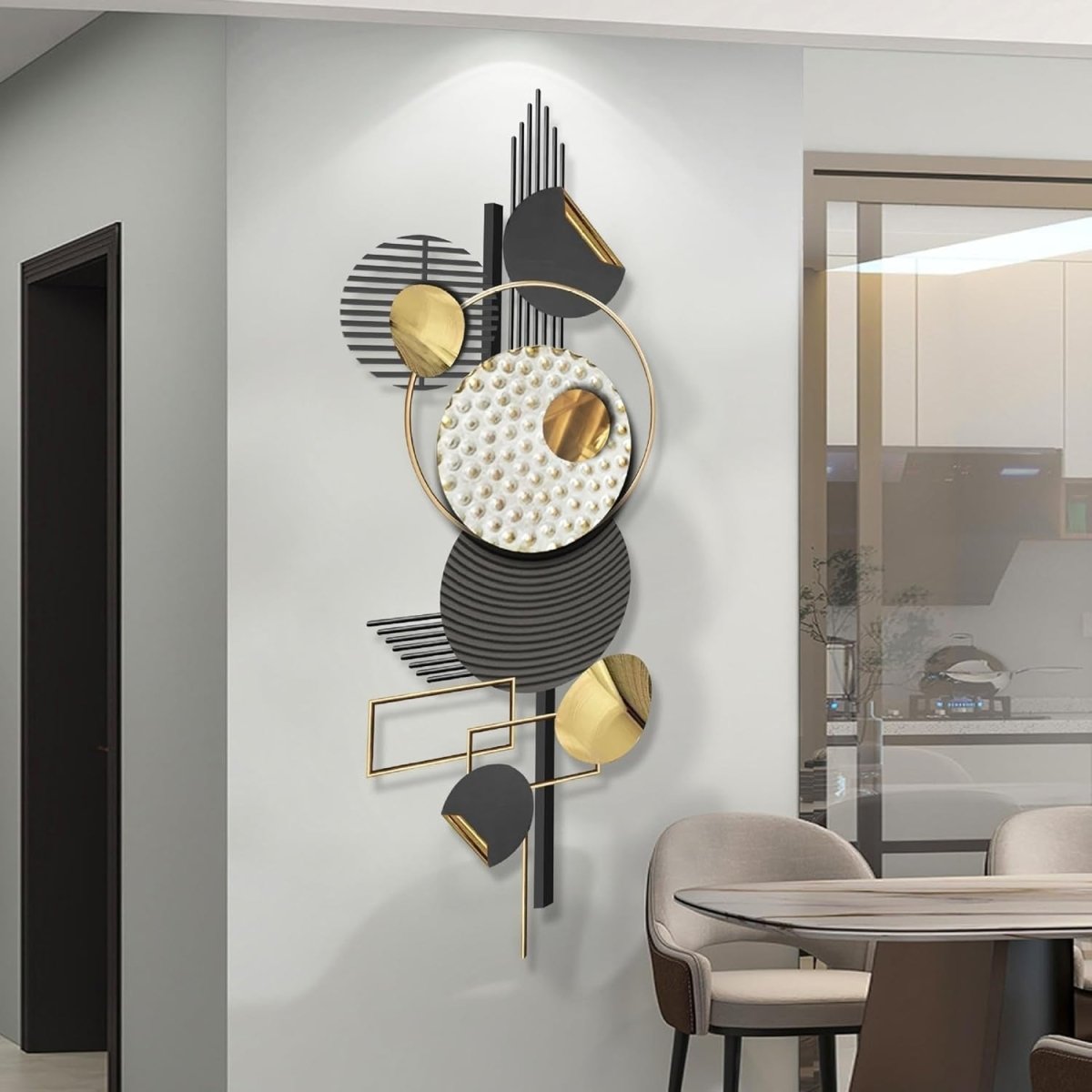 Black Gold Abstract Metal Wall Art 3D Geometric Luxury Decor - Kwikley