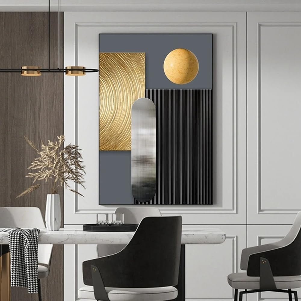 Black Gold Geometric Canvas Wall Art 3Pcs 60x90cm Modern - Kwikley