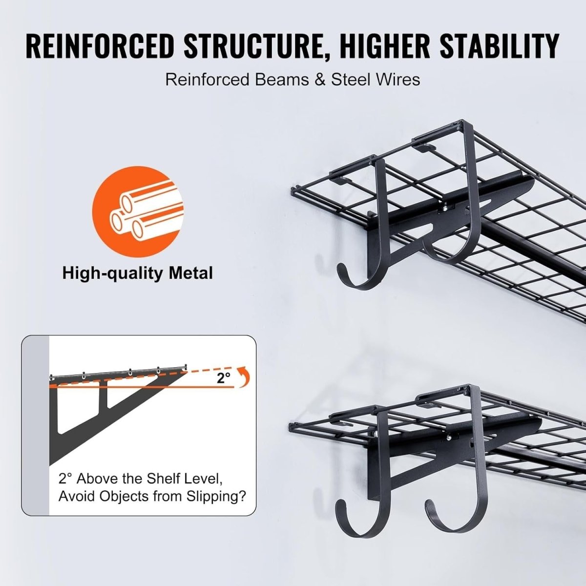 Black Heavy Duty Wall - Mounted Garage Shelves 2 - Pack 400 lbs Capacity - Kwikley