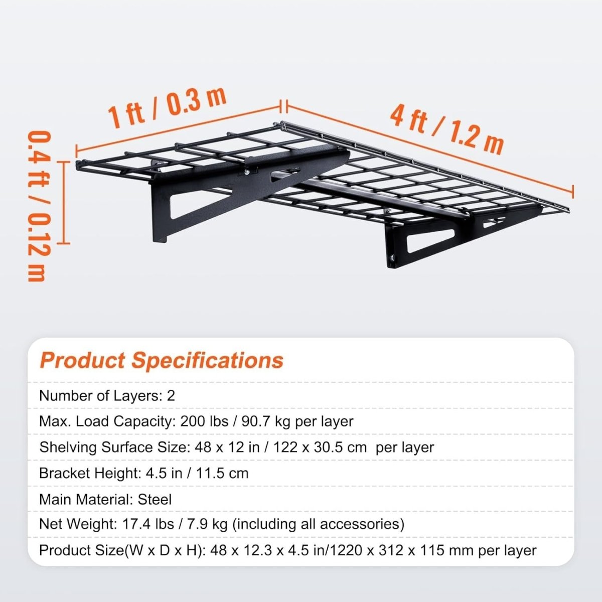 Black Heavy Duty Wall - Mounted Garage Shelves 2 - Pack 400 lbs Capacity - Kwikley