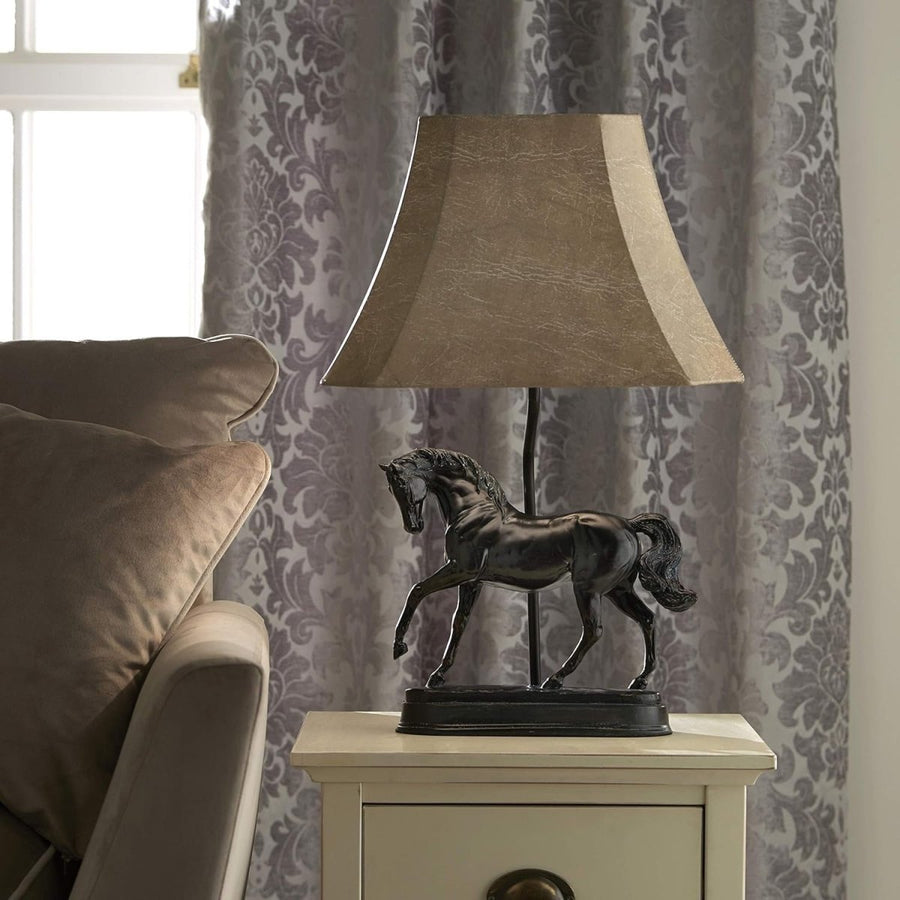 Black Horse Table Lamp Resin Animal Base Faux Suede Shade Vintage Decor - Kwikley