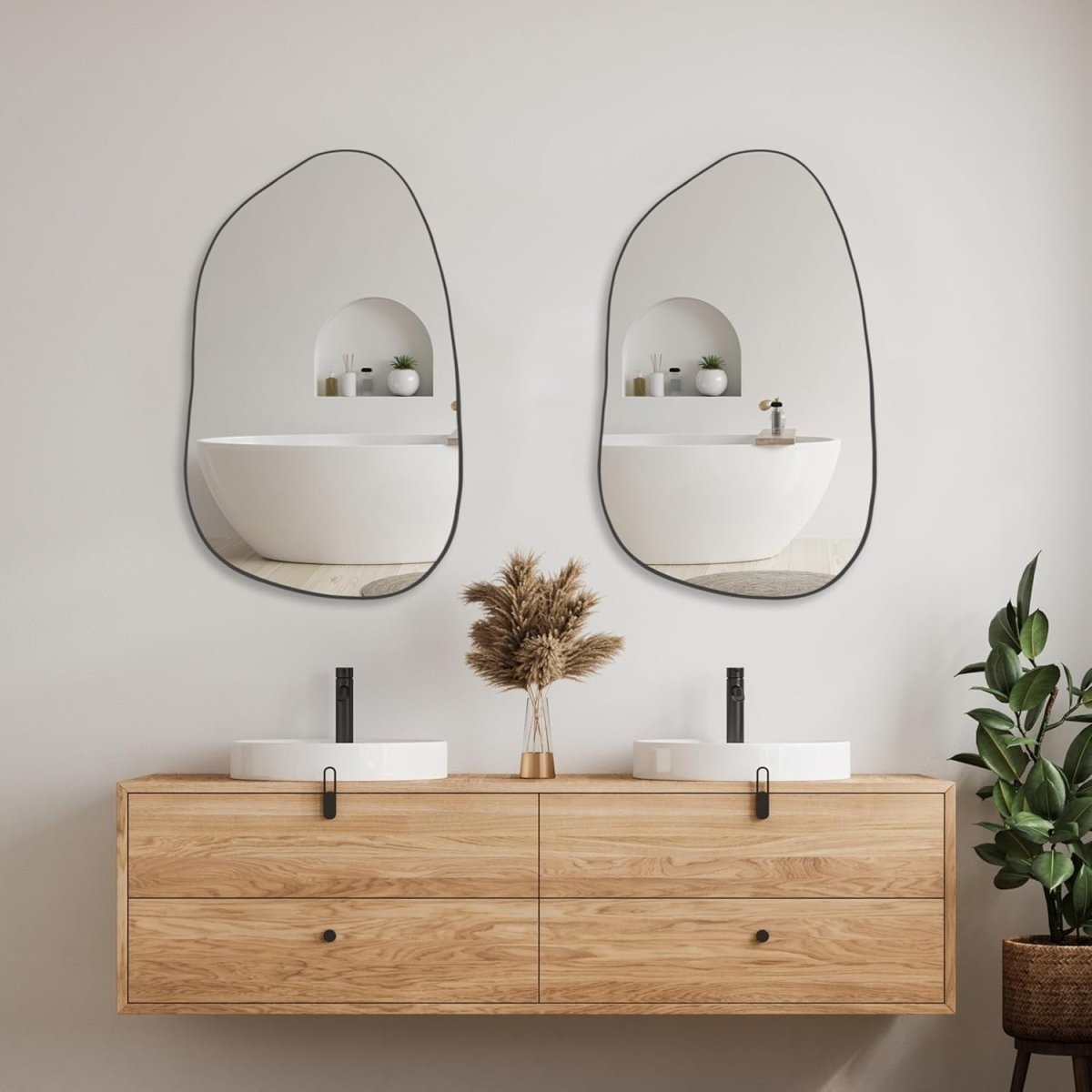 Black Irregular Wall Mirror 85x52cm Modern Asymmetrical Vanity Decor - Kwikley