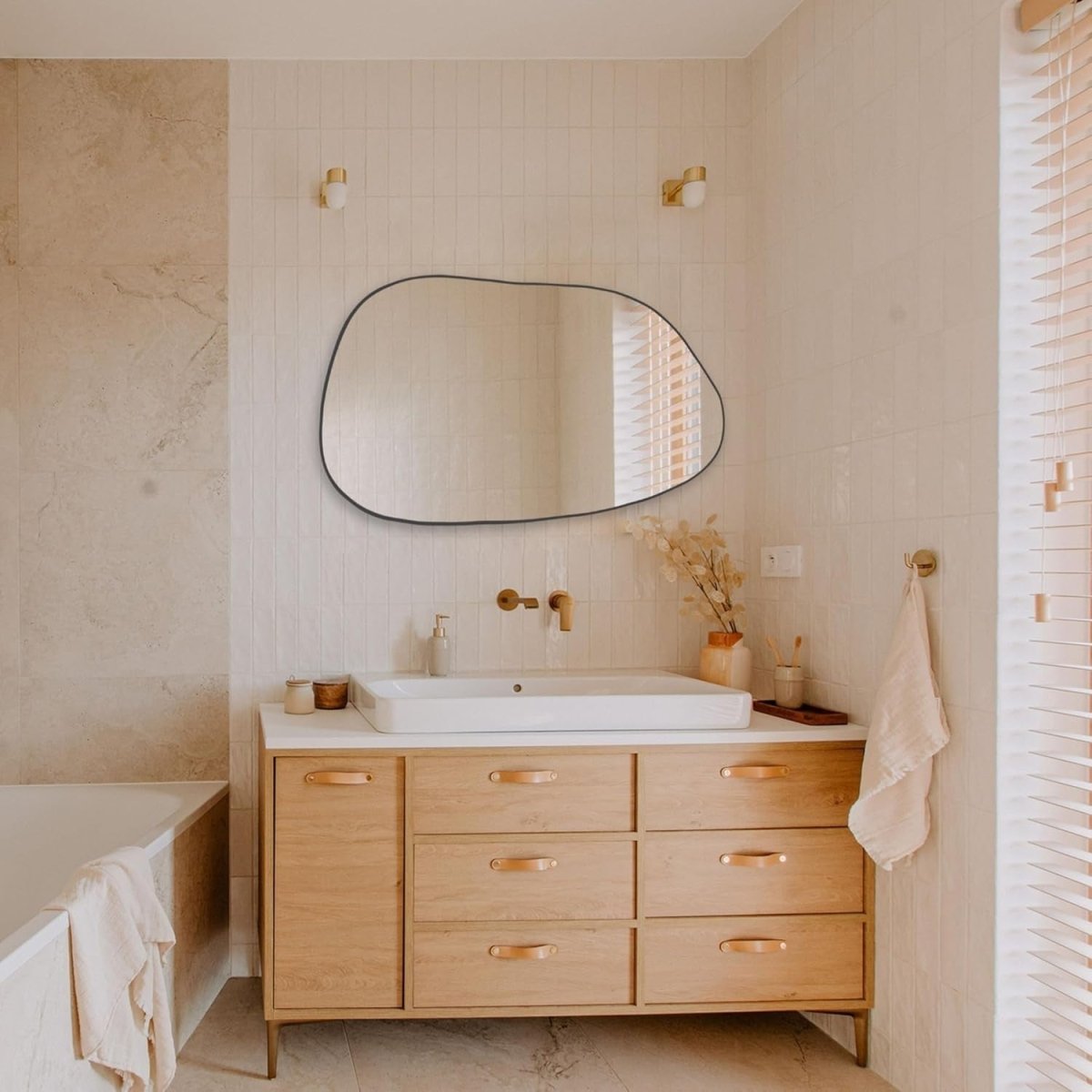 Black Irregular Wall Mirror 85x52cm Modern Asymmetrical Vanity Decor - Kwikley