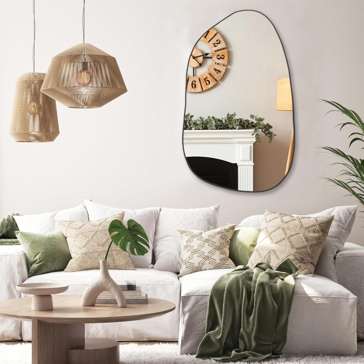 Black Irregular Wall Mirror 85x52cm Modern Asymmetrical Vanity Decor - Kwikley