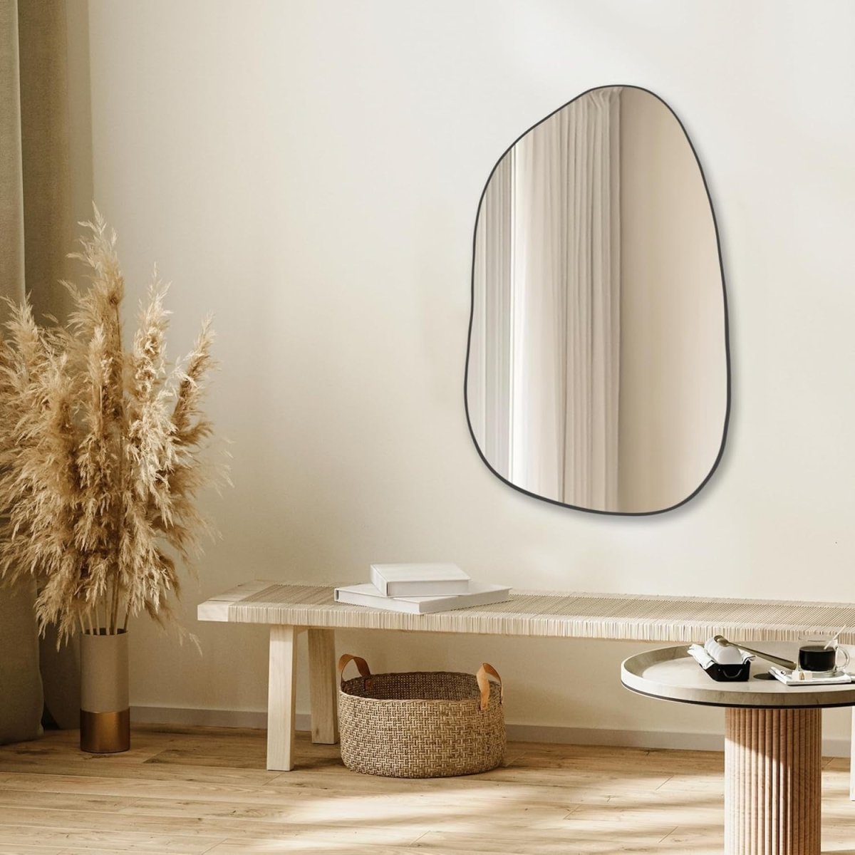 Black Irregular Wall Mirror 85x52cm Modern Asymmetrical Vanity Decor - Kwikley