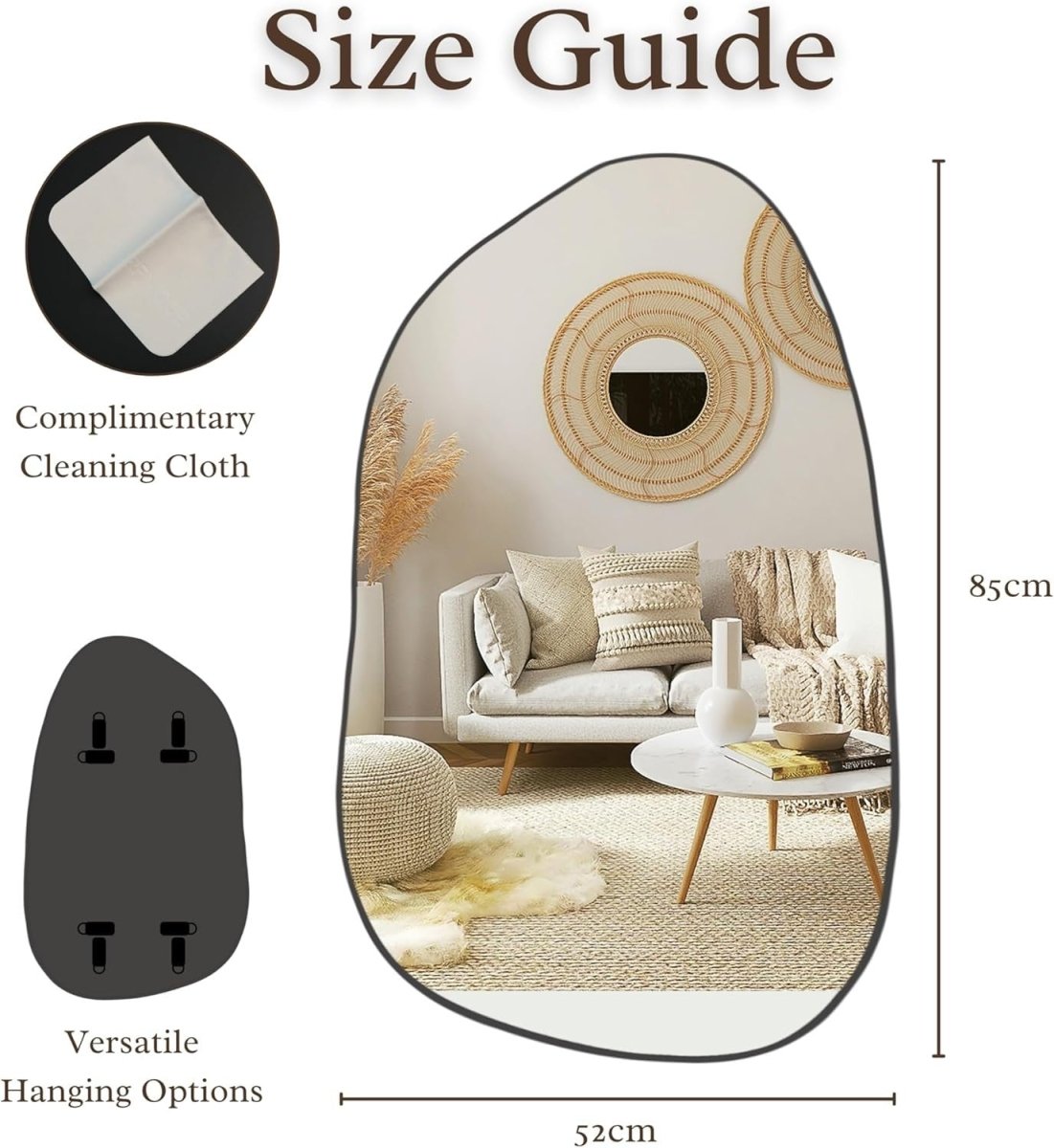 Black Irregular Wall Mirror 85x52cm Modern Asymmetrical Vanity Decor - Kwikley