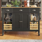Black Kitchen Island Cart Drop Leaf 3 Drawers - Kwikley