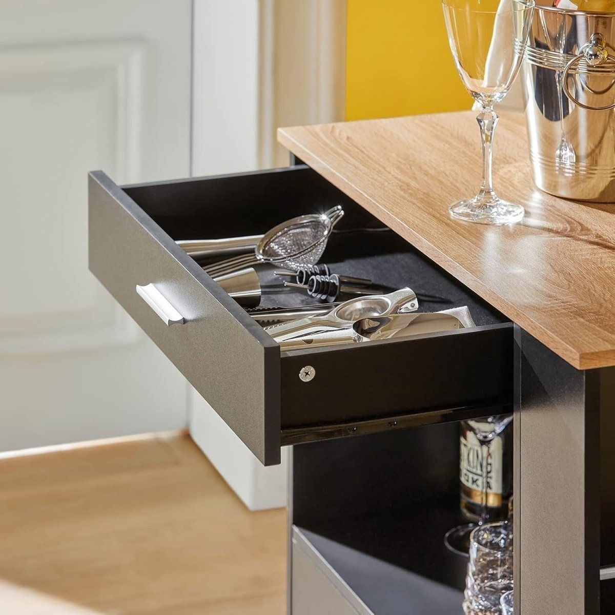 Black Kitchen Island Cart on Wheels w Drawer Cabinet - Kwikley