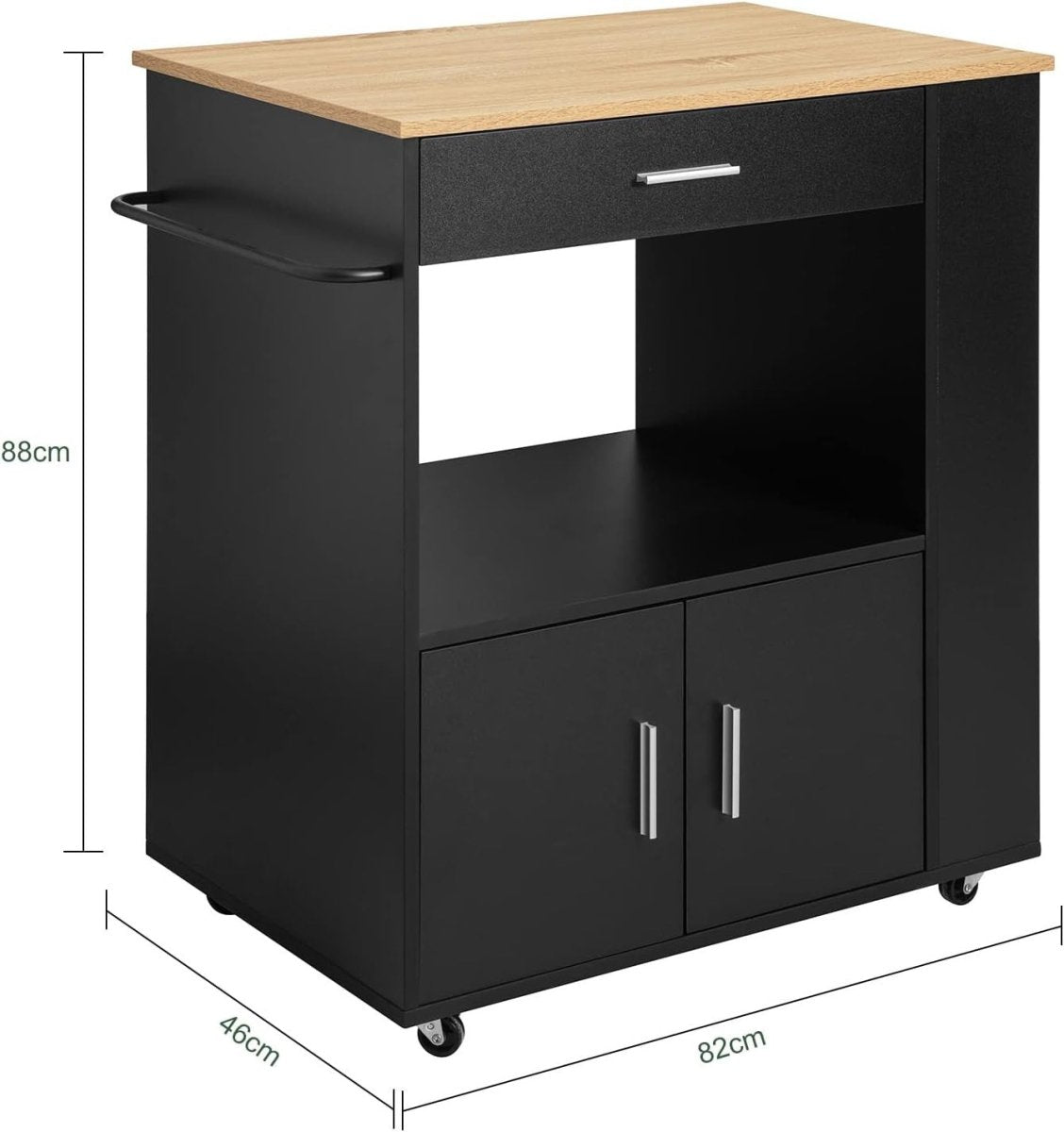 Black Kitchen Island Cart on Wheels w Drawer Cabinet - Kwikley