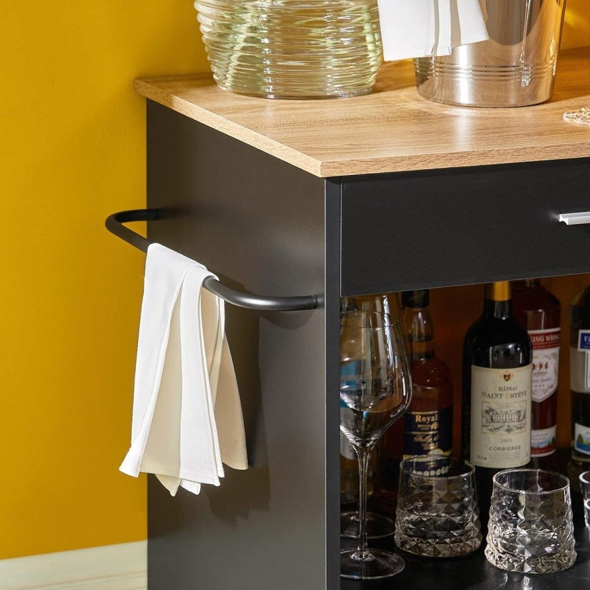 Black Kitchen Island Cart on Wheels w Drawer Cabinet - Kwikley