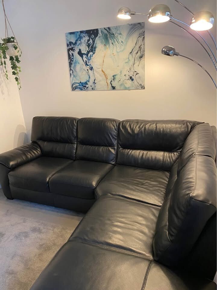 Black Lavish Luxe Leather Corner Sofa + Footstool (PTP) - Kwikley