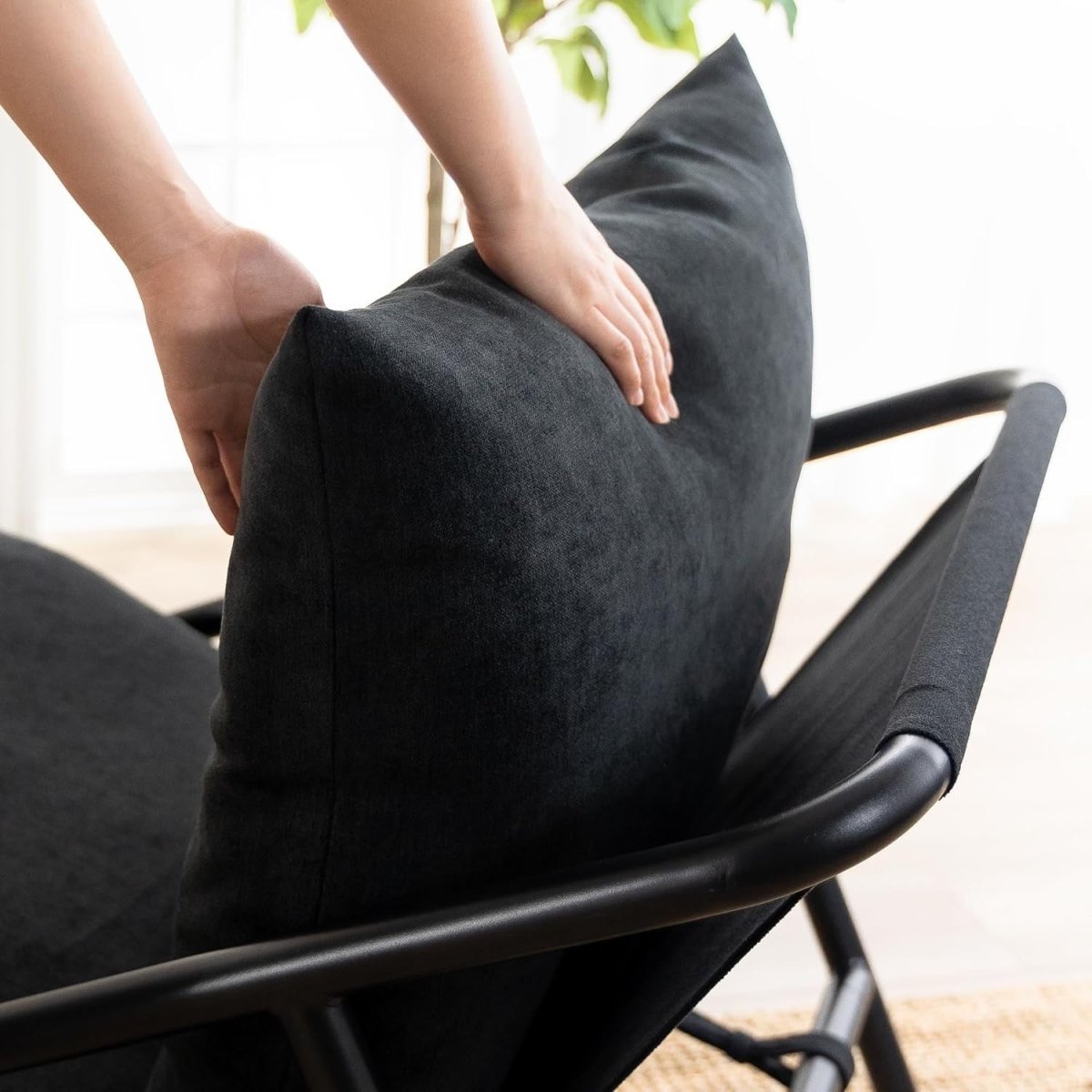 Black Metal Frame Accent Chair | Shredded Foam Lounge Armchair, Stylish - Kwikley