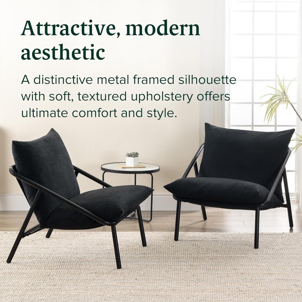 Black Metal Frame Accent Chair | Shredded Foam Lounge Armchair, Stylish - Kwikley