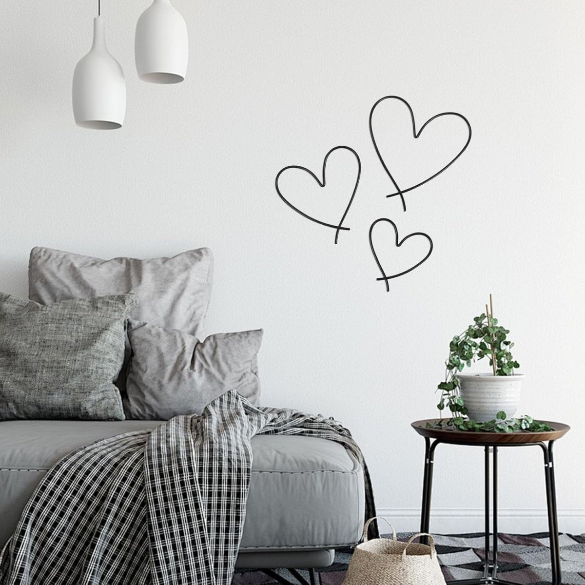 Black Metal Heart Wall Art Set of 3 Modern Hanging Decor 9 - 15cm - Kwikley