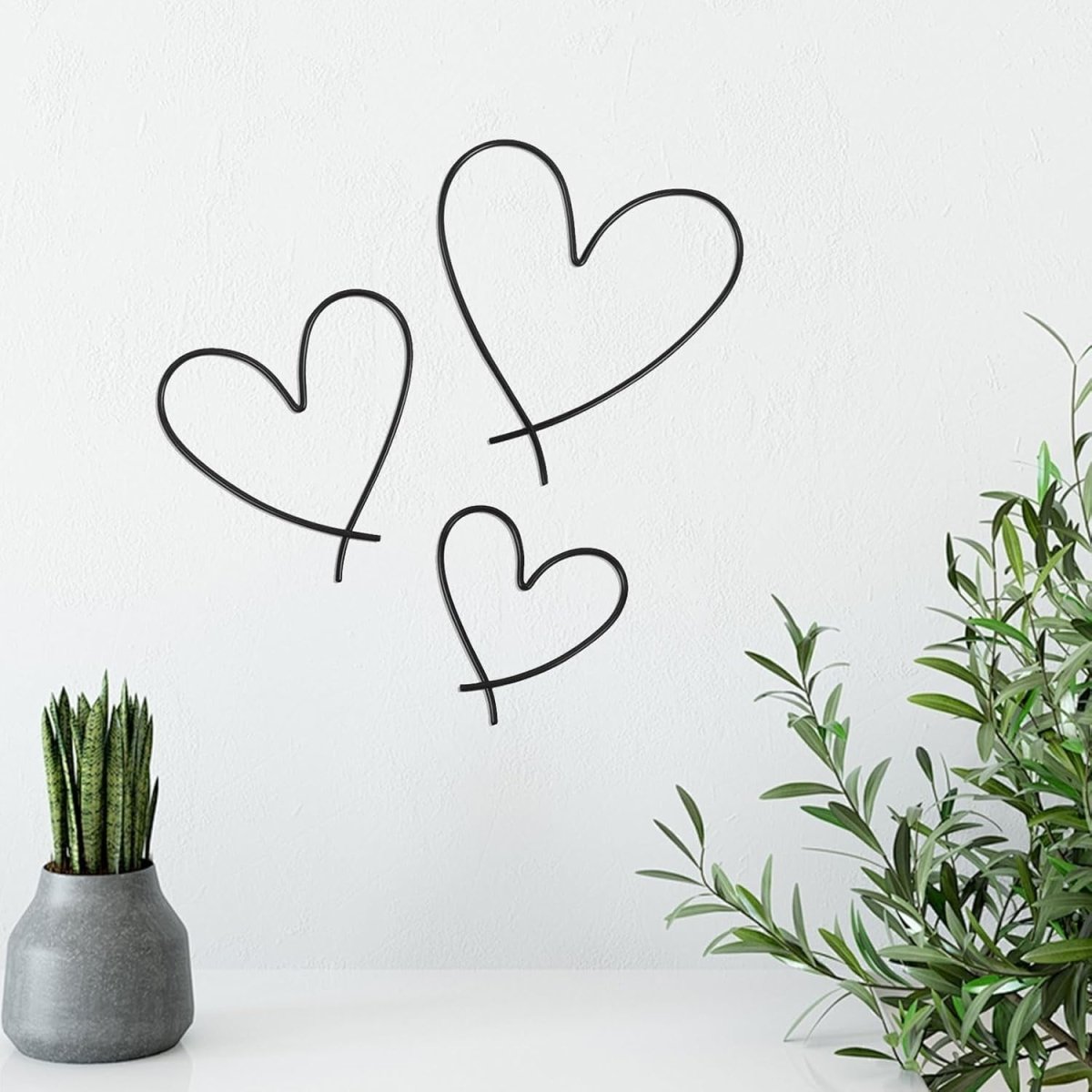 Black Metal Heart Wall Art Set of 3 Modern Hanging Decor 9 - 15cm - Kwikley