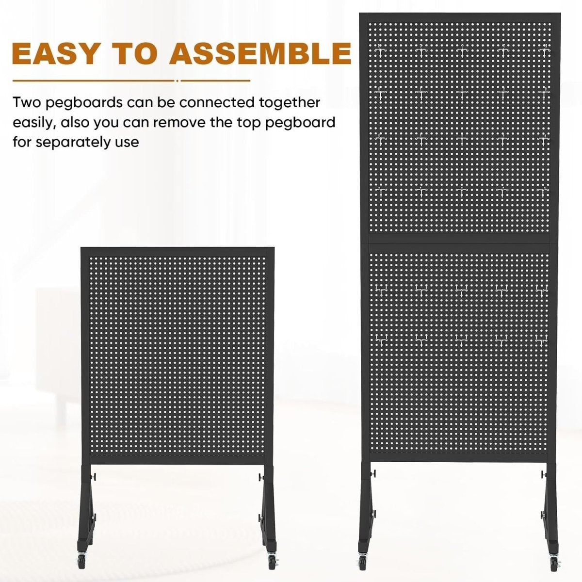 Black Metal Pegboard Display Stand w/ 30 Hooks 174cm Rolling Organizer - Kwikley