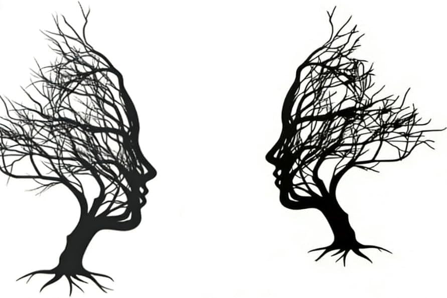 Black Metal Tree Branch Wall Art 30x21cm Modern Face - Kwikley