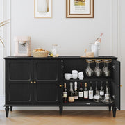 Black Mid - Century Sideboard Drinks Cabinet with Wine Glass Rack & Storage Shelve - Kwikley