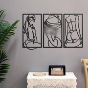 Black Minimalist Metal Wall Art 3Pcs Abstract Line Body Decor - Kwikley