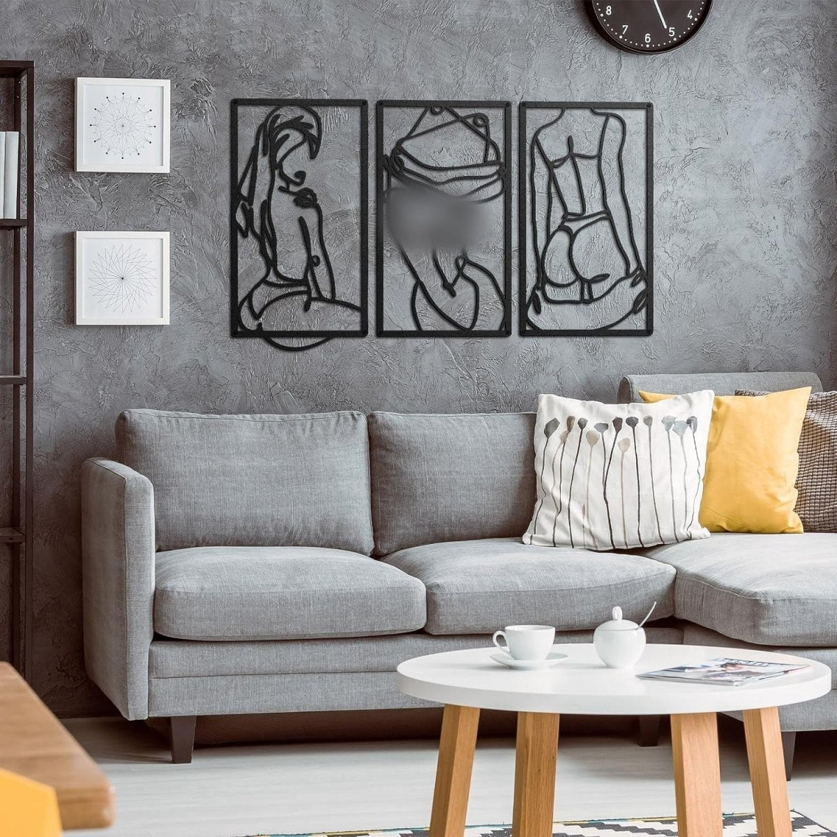 Black Minimalist Metal Wall Art 3Pcs Abstract Line Body Decor - Kwikley