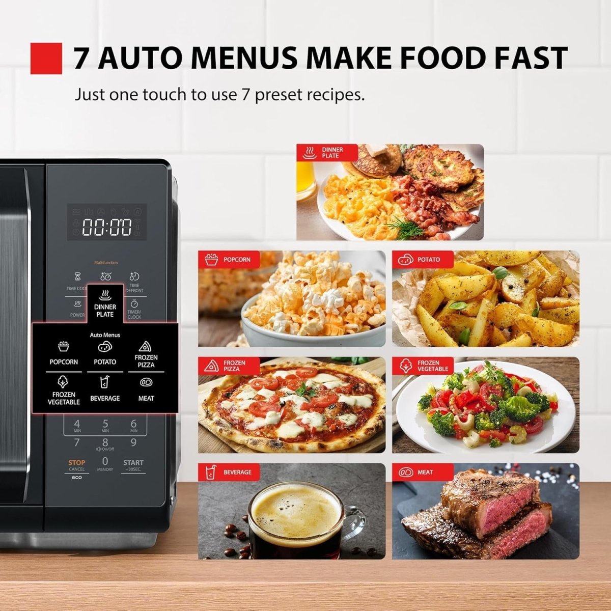 Black Mirror 23L Digital Microwave 900W Solo 11 Power Levels - Kwikley