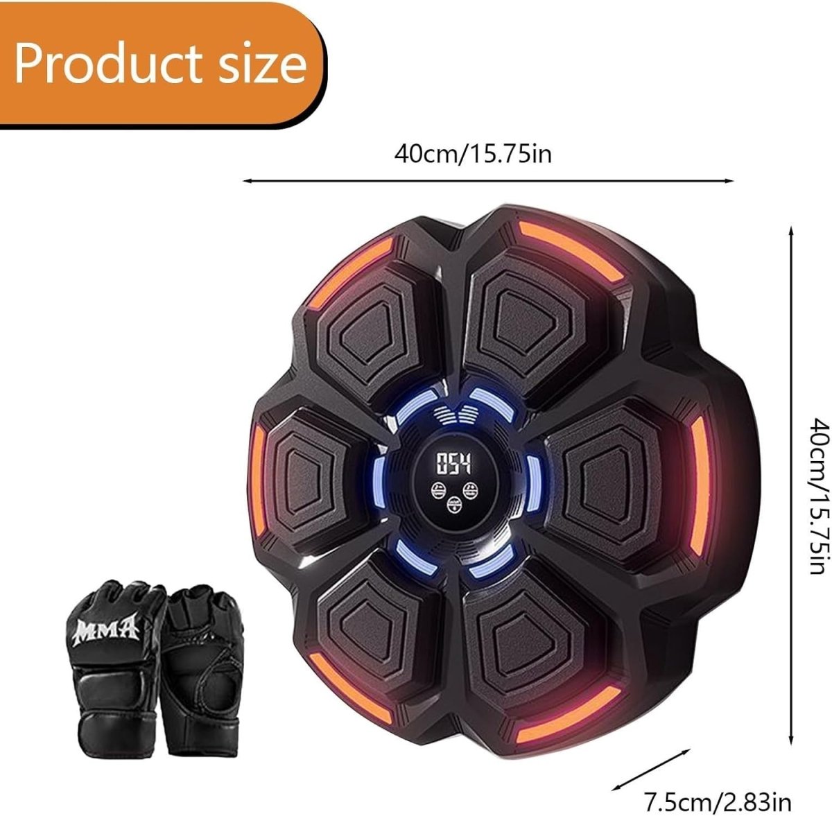 Black Music Boxing Machine Orange LED Bluetooth Wall Punch Trainer 9 Modes - Kwikley